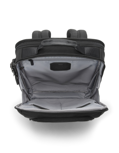 Grand sac à dos extensible TUMI Alpha Black, compartiment ordinateur ouvert