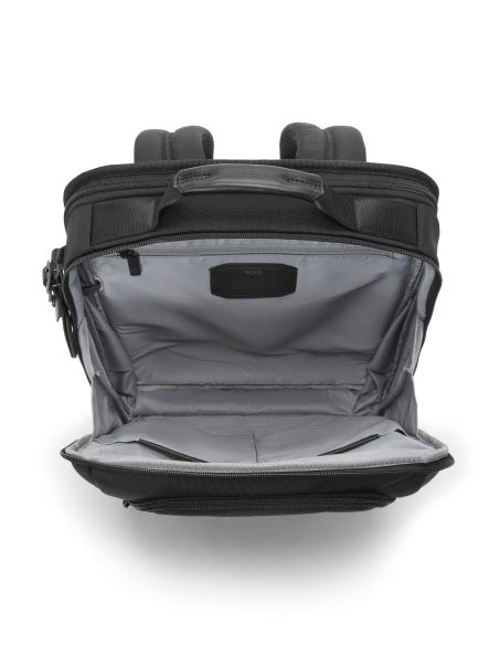 Grand sac à dos extensible TUMI Alpha Black, compartiment ordinateur ouvert