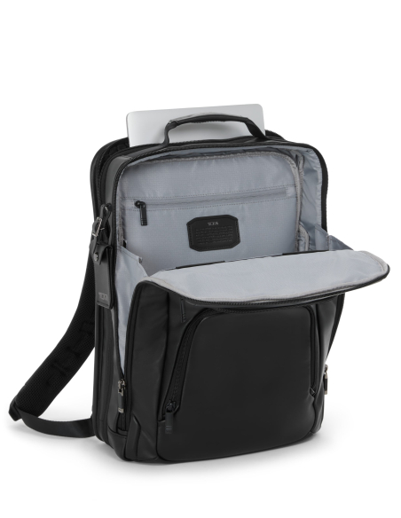 Grand sac à dos extensible TUMI Alpha Black, compartiment principal ouvert