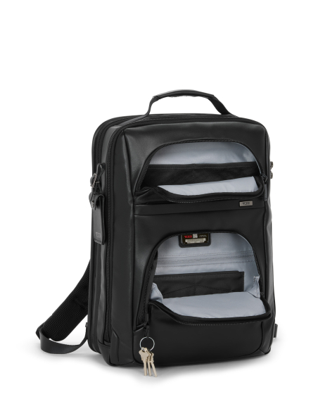 Grand sac à dos extensible TUMI Alpha Black, poches avant ouvertes