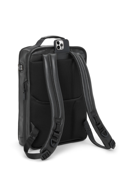 Grand sac à dos extensible TUMI Alpha Black, vue arrière avec bretelles et poche téléphone