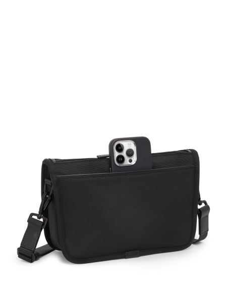 Pochette bandoulière convertible TUMI Alpha Black, vue arrière avec rangement téléphone