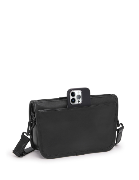 Pochette bandoulière convertible TUMI Alpha Black, vue arrière avec rangement téléphone