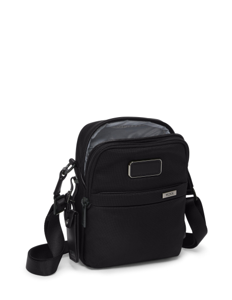 Sac bandoulière Small TUMI Alpha Black, poche avant ouverte