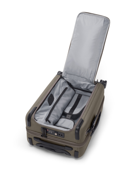Valise cabine extensible 55cm TUMI Alpha Grey Alloy, ouverture frontale et sangles intérieures