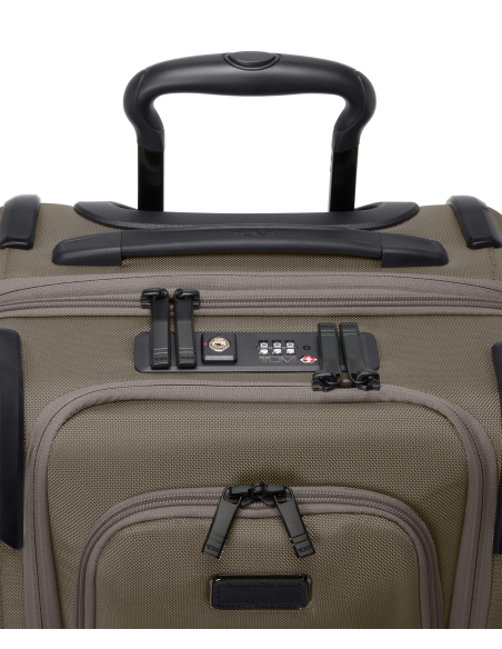 Valise cabine extensible 55cm TUMI Alpha Grey Alloy, détail des serrures TSA et de la poignée