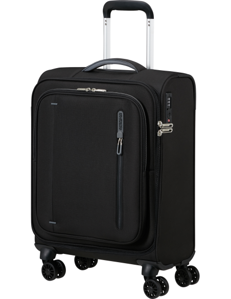 Valise cabine 55 cm 35 litres American Tourister Cloudrider Jet Black, vue de trois quarts