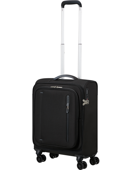 Valise cabine 55 cm 35 litres American Tourister Cloudrider Jet Black, poignée télescopique déployée
