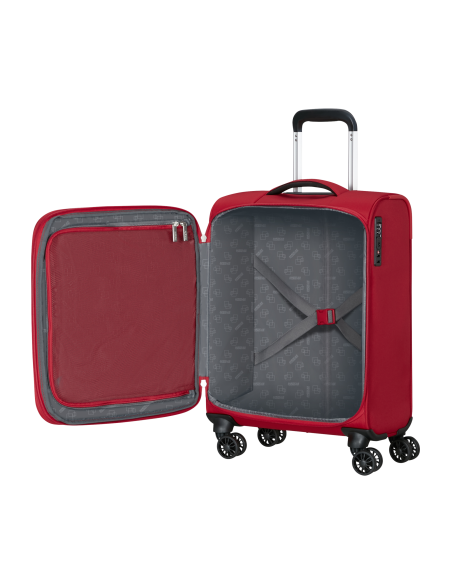 Valise cabine extensible 55 cm American Tourister Cloudrider Astral Red, intérieur ouvert et rangements