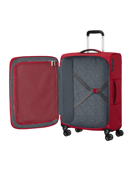 Valise soute extensible 67 cm American Tourister Cloudrider Astral Red, intérieur ouvert et rangements