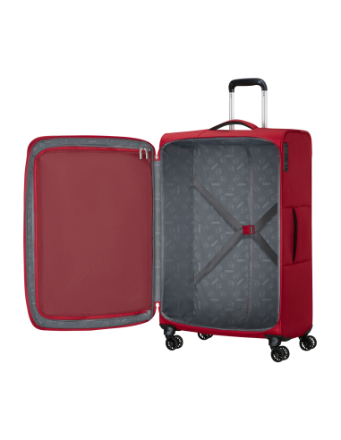 Valise soute extensible 78,5 cm American Tourister Cloudrider Astral Red, intérieur ouvert et rangements