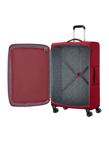 Valise soute extensible 78,5 cm American Tourister Cloudrider Astral Red, intérieur ouvert et rangements