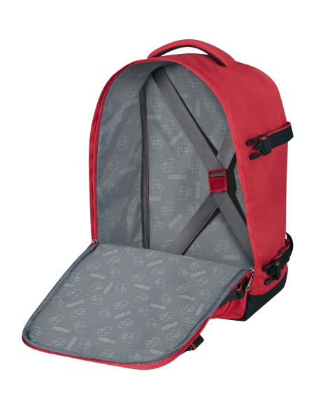 Sac à dos cabine 40 cm American Tourister Cloudrider Astral Red, intérieur ouvert et rangements