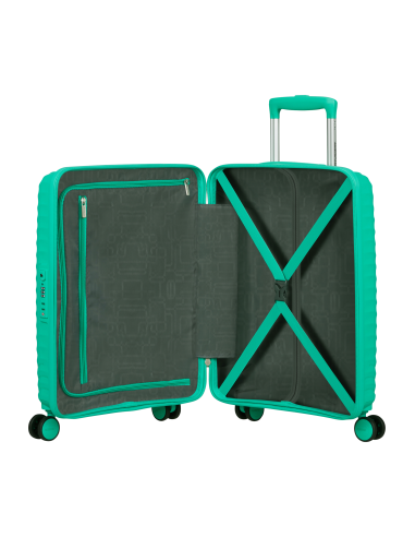 Valise cabine 55 cm American Tourister Diablast Cyber Aqua, intérieur ouvert et rangements