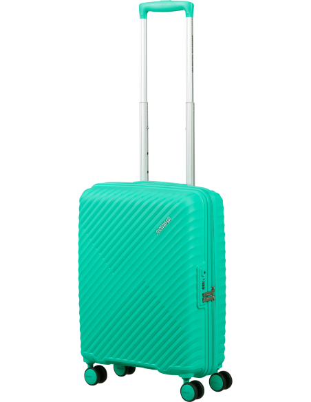 Valise cabine 55 cm American Tourister Diablast Cyber Aqua, poignée télescopique déployée
