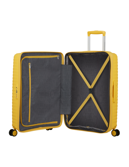Valise soute extensible 68 cm American Tourister Diablast Digital Yellow, intérieur ouvert et rangements