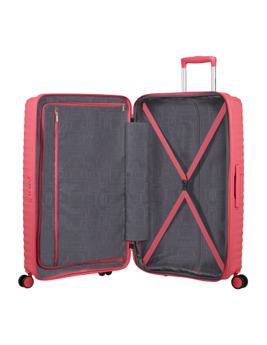 Valise soute extensible 78 cm American Tourister Diablast Pink Glitch, intérieur ouvert et rangements