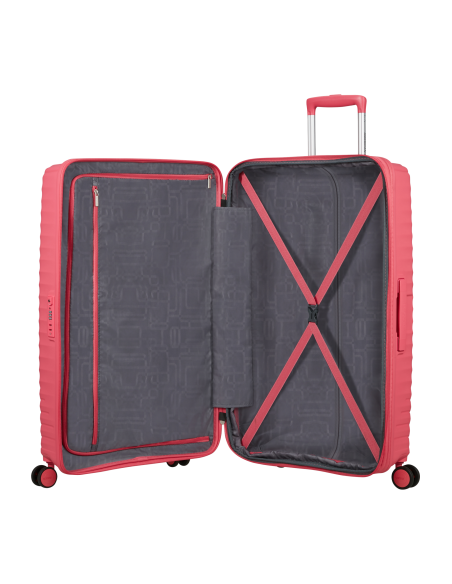 Valise soute extensible 78 cm American Tourister Diablast Pink Glitch, intérieur ouvert et rangements