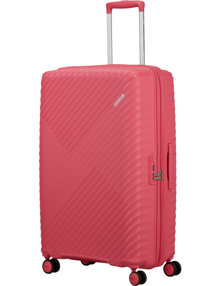 Valise soute extensible 78 cm American Tourister Diablast Pink Glitch, poignée télescopique déployée