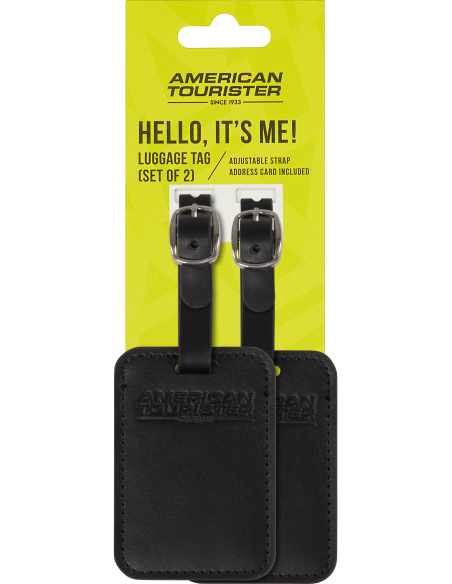 Étiquettes Luggage Tags American Tourister Noir, lot de deux sous emballage