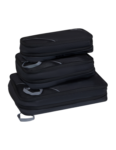 3 organisateurs Packing Cubes American Tourister Noir/Gris, cubes empilés, extension fermée
