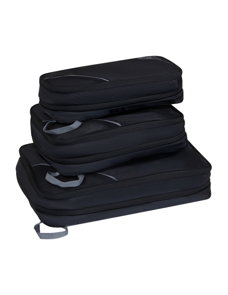 3 organisateurs Packing Cubes American Tourister Noir/Gris, cubes empilés, extension fermée