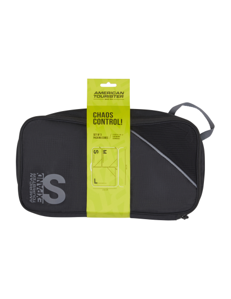 3 organisateurs Packing Cubes American Tourister Noir/Gris, présentation sous emballage
