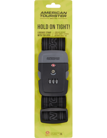 Sangle TSA Luggage Strap American Tourister Noir/Gris, présentation sous emballage