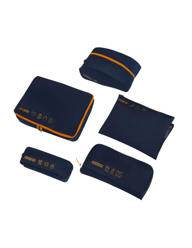 5 pochettes Packing Organisers American Tourister Navy/Orange, ensemble des cinq pochettes