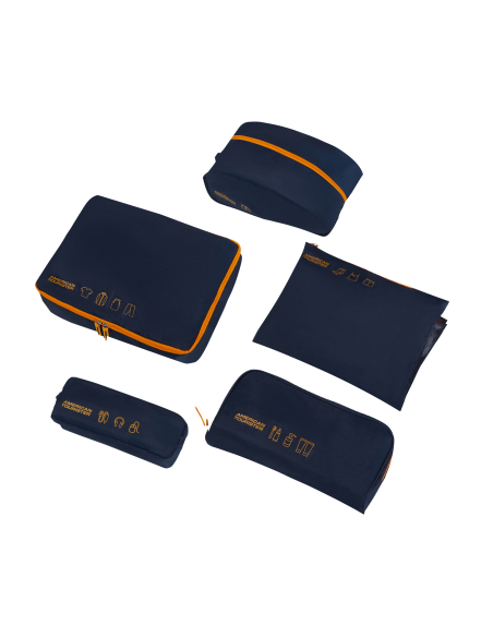 5 pochettes Packing Organisers American Tourister Navy/Orange, ensemble des cinq pochettes