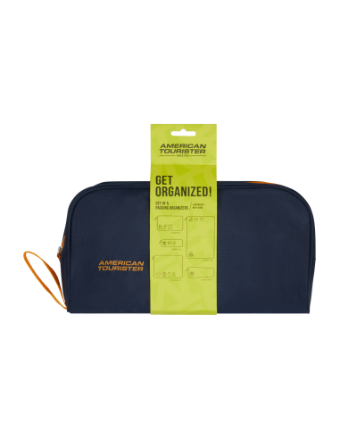 5 pochettes Packing Organisers American Tourister Navy/Orange, présentation sous emballage