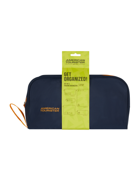 5 pochettes Packing Organisers American Tourister Navy/Orange, présentation sous emballage