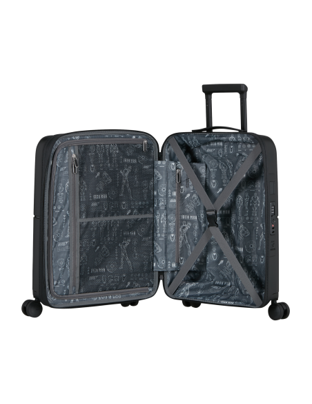 Valise cabine extensible 55 cm American Tourister Dashpop Marvel Iron Man, intérieur ouvert et rangements
