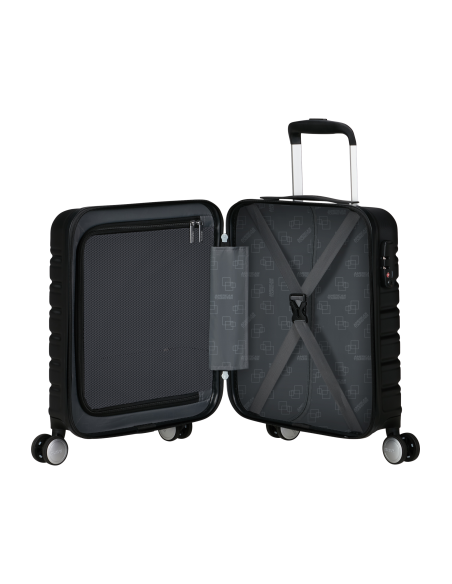 Valise sous-siège 45 cm American Tourister Flashline Shadow Black, intérieur ouvert et rangements