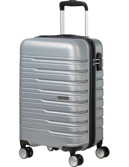 Valise cabine 55 cm largeur 35 cm American Tourister Flashline Sky Silver, vue de trois quarts