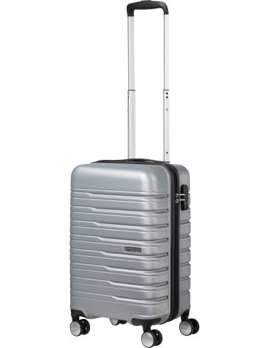 Valise cabine 55 cm largeur 35 cm American Tourister Flashline Sky Silver, poignée télescopique déployée