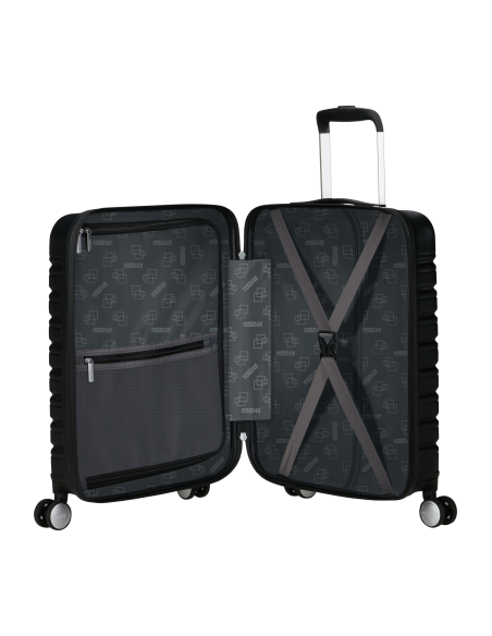 Valise cabine Easy Access 55 cm American Tourister Flashline Shadow Black, intérieur ouvert et rangements