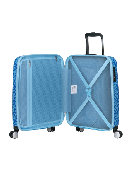 Valise cabine 55 cm American Tourister Funlight Disney Mickey Lenticular Blue, intérieur ouvert et rangements
