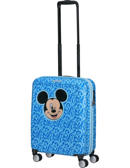 Valise cabine 55 cm American Tourister Funlight Disney Mickey Lenticular Blue, poignée télescopique déployée