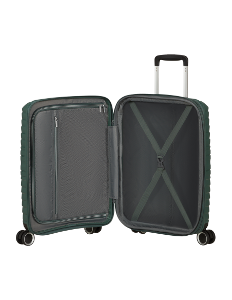 Valise cabine extensible 55 cm American Tourister Flytwist Afterdark Pine, intérieur ouvert et rangements