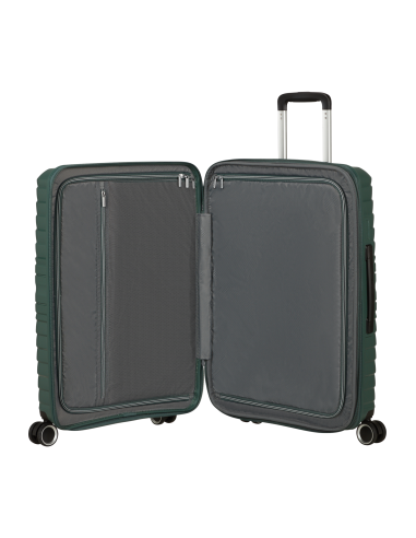 Valise soute extensible 67 cm American Tourister Flytwist Afterdark Pine, intérieur ouvert et rangements