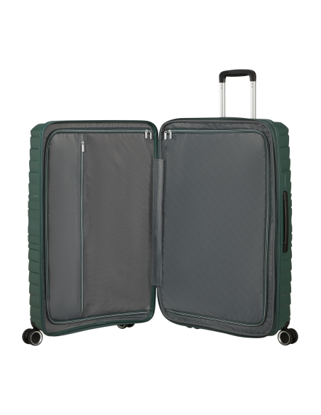 Valise soute extensible 78 cm American Tourister Flytwist Afterdark Pine, intérieur ouvert et rangements