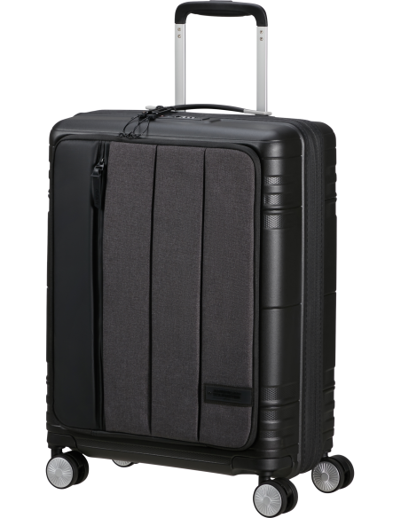 Valise cabine extensible 55 cm American Tourister Hello Cabin Grey Melange, vue de trois quarts