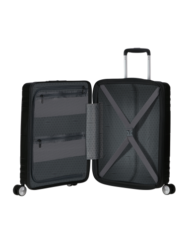 Valise cabine extensible 55 cm American Tourister Hello Cabin Grey Melange, intérieur ouvert et rangements