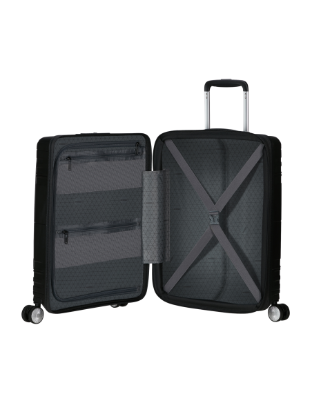 Valise cabine extensible 55 cm American Tourister Hello Cabin Grey Melange, intérieur ouvert et rangements