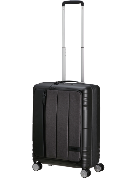 Valise cabine extensible 55 cm American Tourister Hello Cabin Grey Melange, poignée télescopique déployée