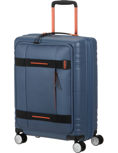 Valise cabine Coated 55 cm American Tourister Hello Cabin Navy/Orange, vue de trois quarts