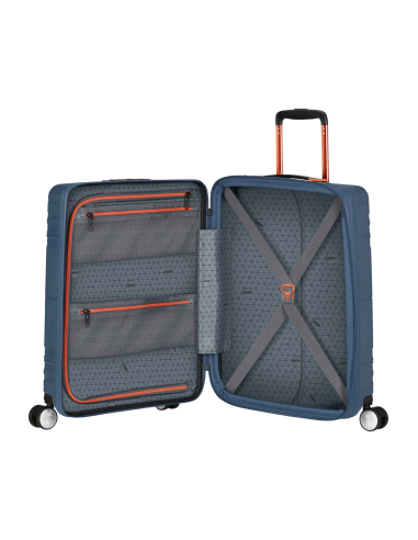 Valise cabine Coated 55 cm American Tourister Hello Cabin Navy/Orange, intérieur ouvert et rangements