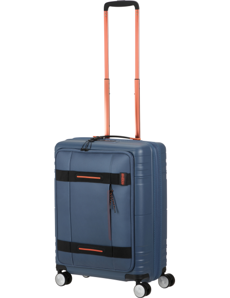 Valise cabine Coated 55 cm American Tourister Hello Cabin Navy/Orange, poignée télescopique déployée