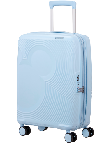 Valise cabine extensible 55 cm American Tourister Mickey Magic Mickey Pastel Blue, vue de trois quarts